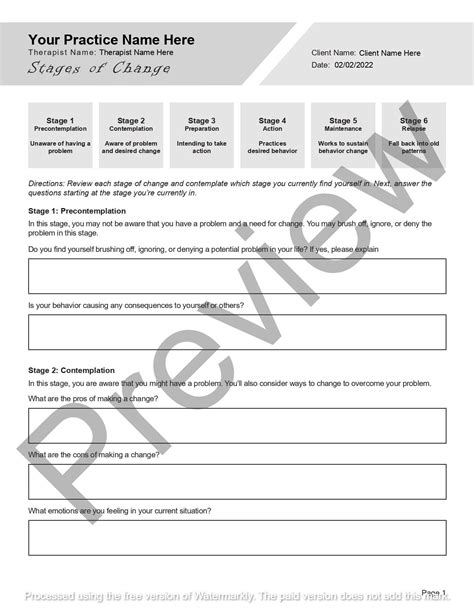Stages of Change Worksheet | Editable / Fillable PDF Template | for ...