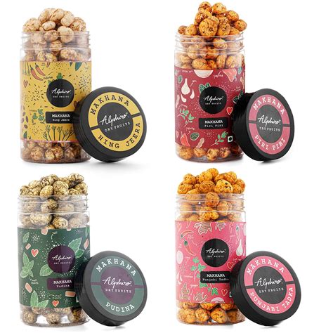 Alphiro Roasted Makhana: Hing Jeera, Piri Piri, Pudina, Punjabi Tadka ...