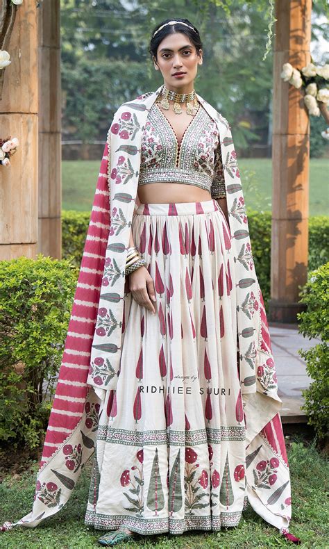 Bareen Mughal Red Block Printed Lehenga Set With Lehariya dupatta - Se ...