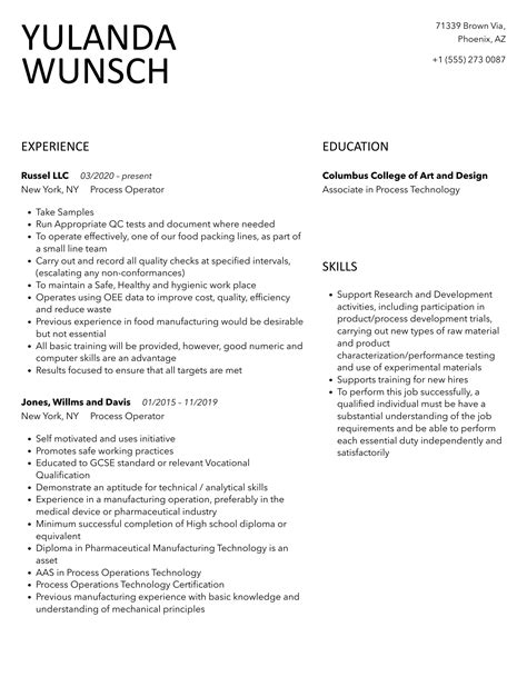 Image result for Process Operator Resume Sample