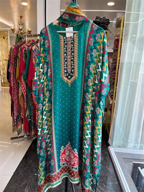 PREMIUM CREPE PAKISTANI PRINT KAFTAN SET(BLUE)