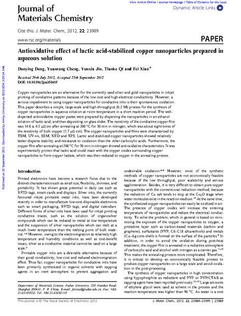 Antioxidative Properties of Lactic Acid-Stabilized Cu Nanoparticles ...