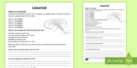 UAE Limerick Poem Writing Template (teacher made) - Twinkl