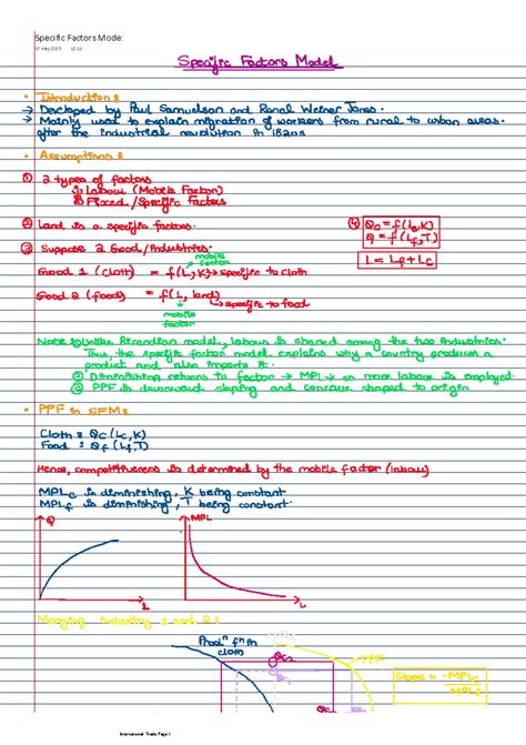 Specific Factors Mode - International Trade Sem V - Studocu