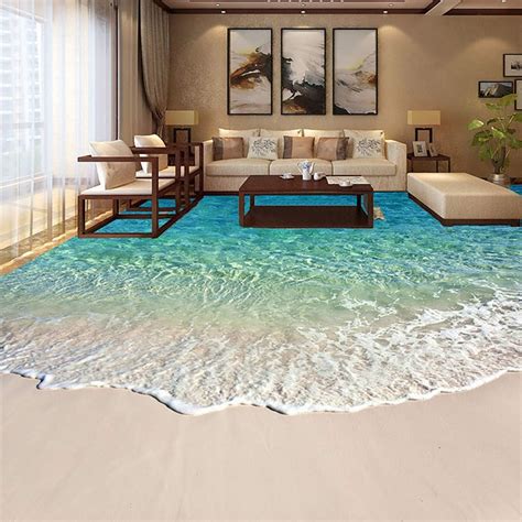 Buy ECYC 3D Water Waves Beach Ocean Waterproof Creative Floor Tiles ...