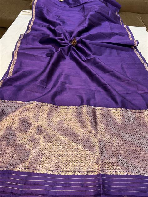 Indigo Purple Pure Banarasi Handloom Silk Saree - Aura Benaras ...