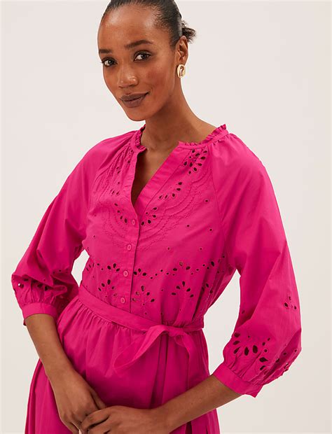 Buy Pure Cotton Embroidered V-Neck Midi Dress at Marks & Spencer