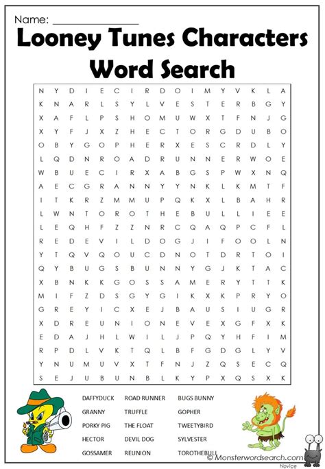 cool Looney Tunes Characters Word Search Free Printable Coloring Pages ...