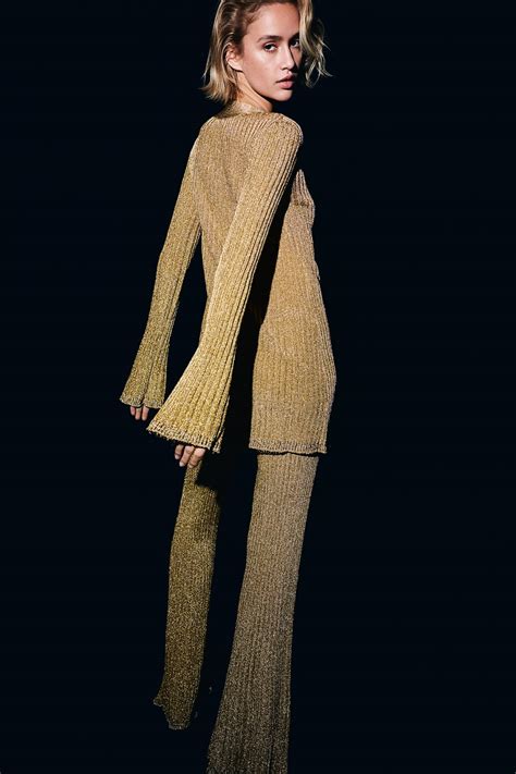 Glittery rib-knit cardigan - Gold-coloured - Ladies | H&M IN