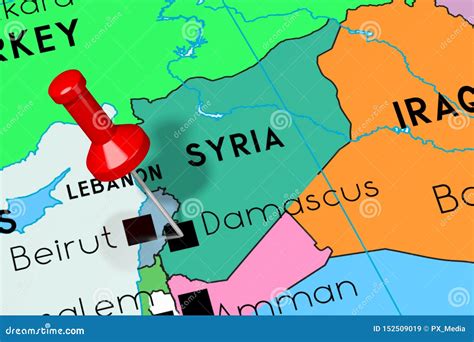 Syria, Damascus - Capital City, Pinned on Political Map Stock Illustration - Illustration of ...