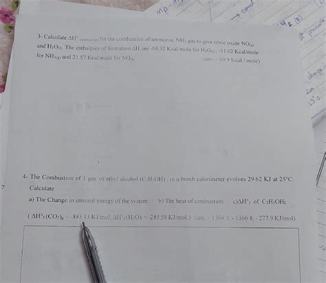 3- Calculate $ H^ _{combustion}$ for the | StudyX