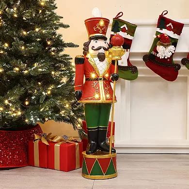 LuxenHome 3ft Tall Traditional Nutcracker King In Red With Lights