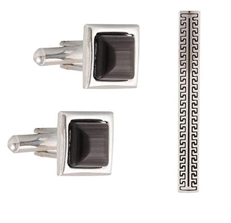Buy TRIPIN Cufflinks For Men And Tie Pin Set Silver Black Colour For ...