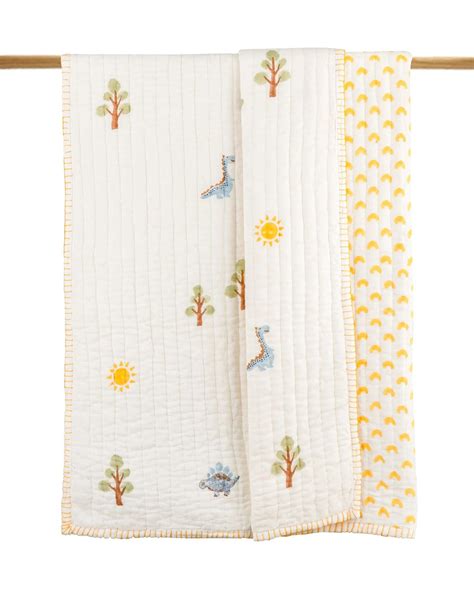 Dulaar Hand Block Printed A Day With Dinos Reversible Baby Quilt-Pure ...