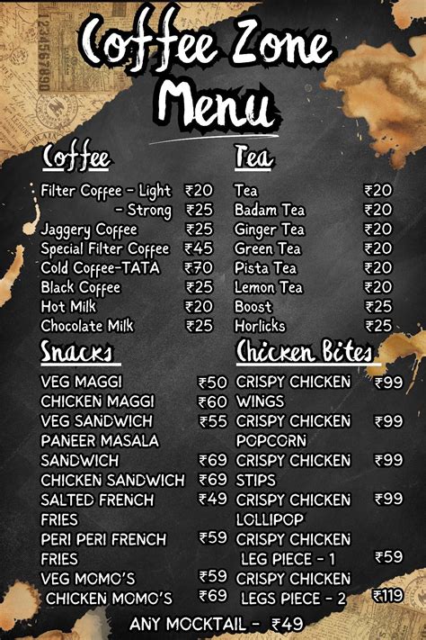 Menu at COFFEE ZONE, Hyderabad