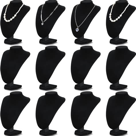 Huquary 12 Pcs Black Velvet Necklace Stand Display Jewelry Bust Display ...