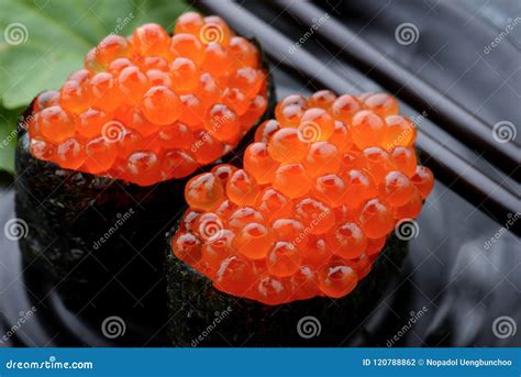 Salmon roe sushi set. stock photo. Image of group, restaurant - 120788862