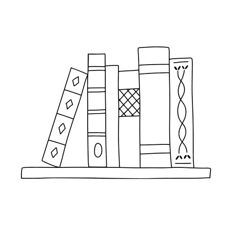 Vector line books stack on bookshelf outline doodle illustration isolated on white | Premium Vector