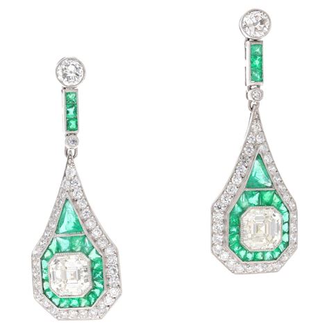 Emerald Diamond Platinum Earrings For Sale at 1stDibs | emerald and ...
