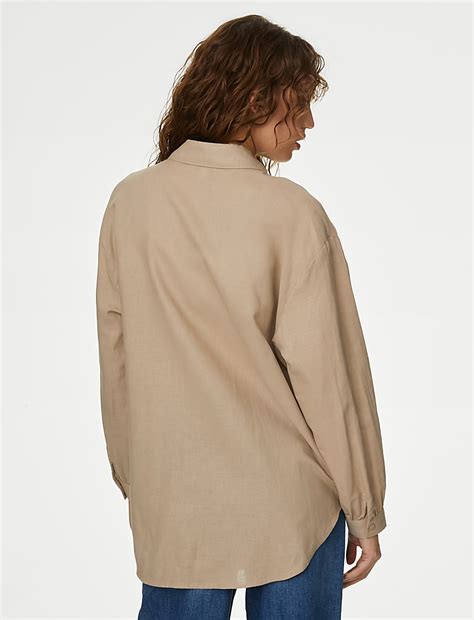 Buy Linen Rich Collared Lace Insert Shirt at Marks & Spencer