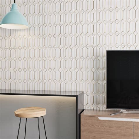 Modern Living Room with Textured White Tile Wall
