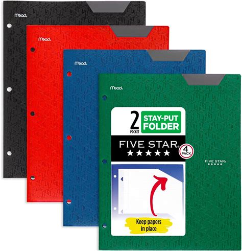Amazon.com : Five Star 2 Pocket Folders, 4 Pack, Stay-Put Folders ...