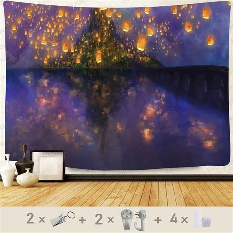Amazon.com: F-FUN SOUL Night Castle Tapestry, 60x60inchs Soft Flannel, Cartoon Castle Lantern ...