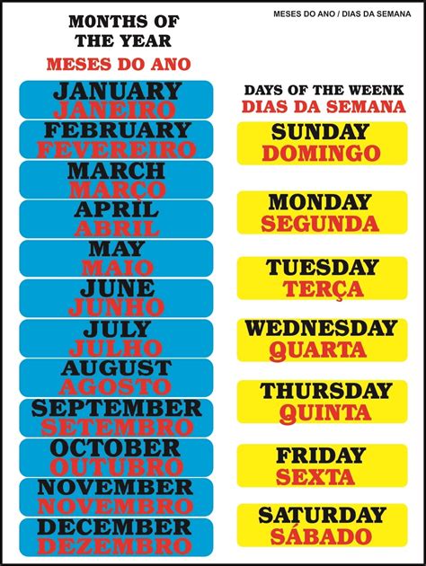 Poster Educativo Meses do Ano e Dias da Semana Bilíngue 045 ...