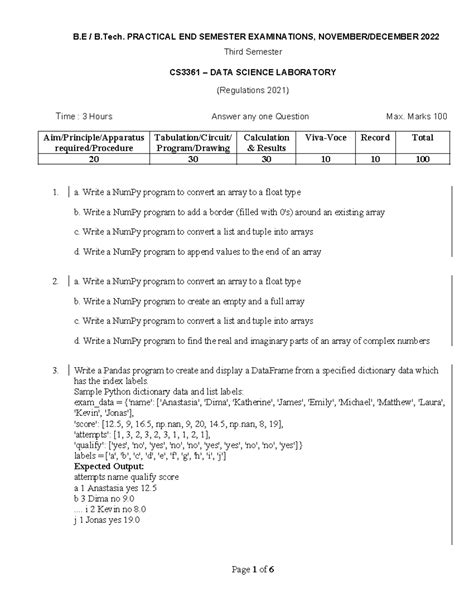 Data science lab qsns - Hi hello - B / B. PRACTICAL END SEMESTER ...