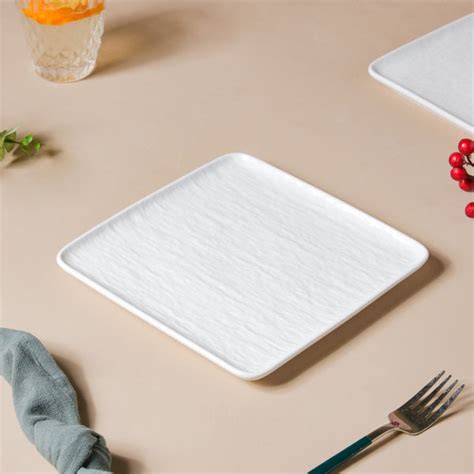 Frore Textured Square Ceramic Snack Plate White 8 Inch