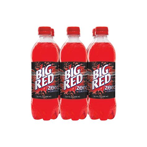 Big Red Zero Sugar Soda 16.9 fl oz Bottles 6 Pack Carbonated Low Sodium ...