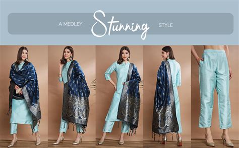 VredeVogel Women's Cotton Silk Blend Straight Fit Kurta with Trouser ...