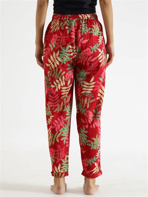 Red Floral Printed Pure Cotton Lounge Pants – Sanskruti Homes