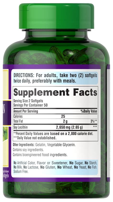 Soy Lecithin 1325 mg, 100 Rapid Release Softgels (2650) | Puritan's Pride
