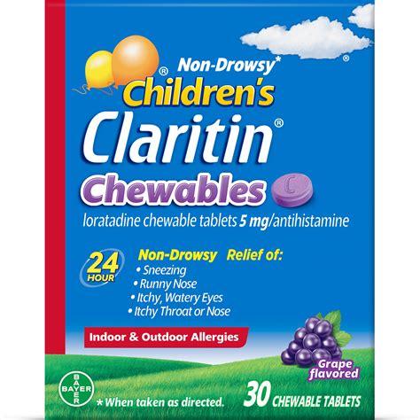 Claritin Kids Allergy Relief, Non-Drowsy 24 Hour Chewable Tablets ...