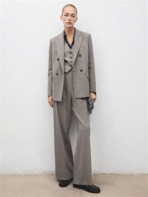 Mango Puglia Pinstripe Wool Blend Trousers, Grey