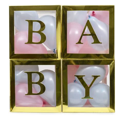 ExqNova - Gold Transparent Balloon Boxes 4ft tall 36 pcs BABY LOVE 32 ...