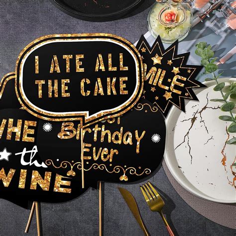 Buy 24 Pieces Photo Props Birthday Photo Booth Props with Stick Gold ...