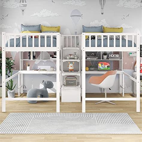 Morhome Double Shared Twin Size Loft Bed with 2 | Ubuy India