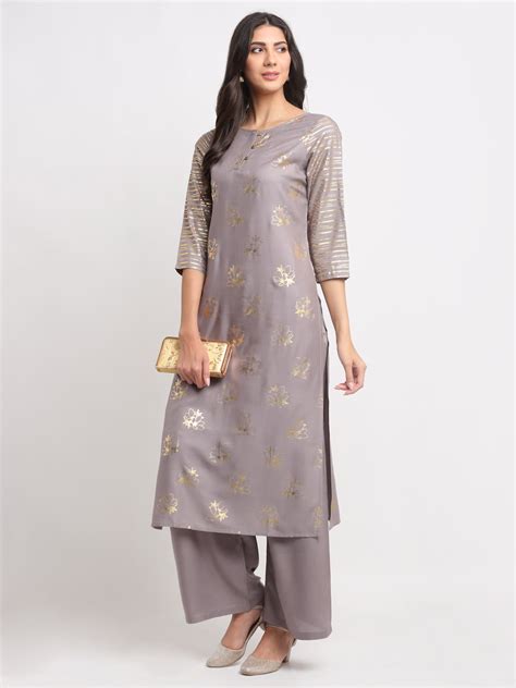 Foil Floral Striped Kurti