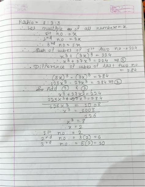 Three numbers are in the ratio 1:3:5. If the sum of the cubes of first ...