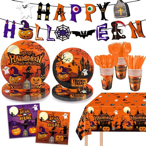 Amazon.com: 171 Pcs Halloween Party Supplies Tableware Set for ...