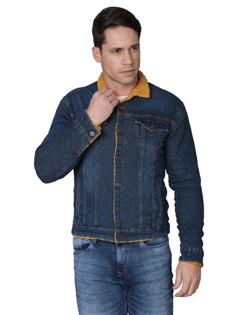 NUEVOSPORTA Men's Winter Wear Faux Fur Dark Blue Denim Jacket – NUEVOSDAMAS