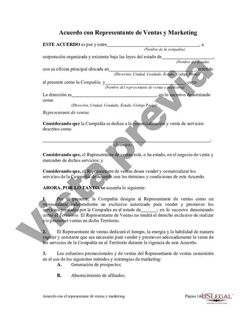 Austin Texas Acuerdo con Representante de Ventas y Marketing | US Legal ...