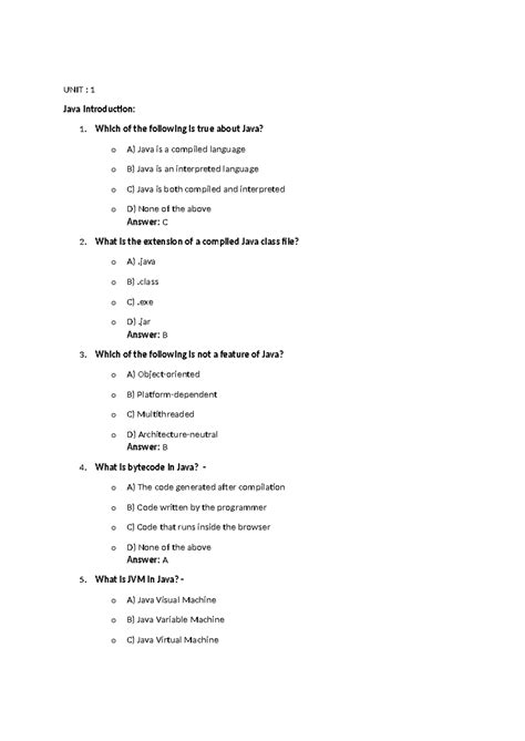 Java MCQ - Copy - this is very effective - UNIT : 1 Java Introduction ...