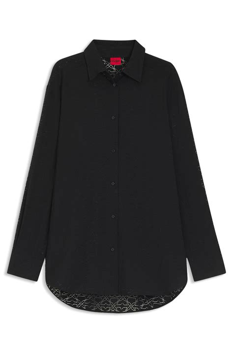 HUGO - Oversized-fit blouse with burnout pattern - Black