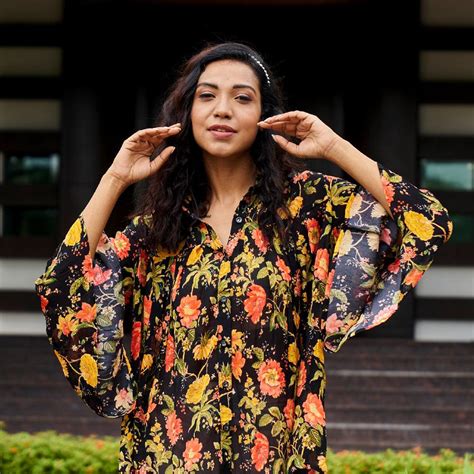Marigold Printed Black Chinon Top – House of Zavi
