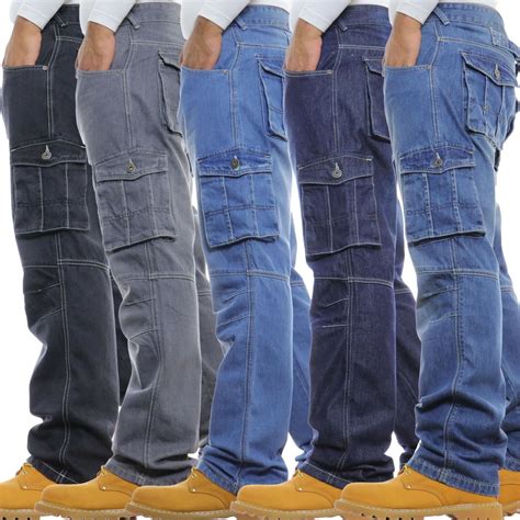 Mens CROSSHATCH Cargo Combat Jeans New Casual Work Relax Denim Pants ...