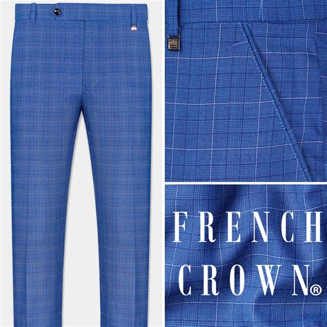 Cobalt Blue Checks-Plaid Premium wool blend Pant For Men