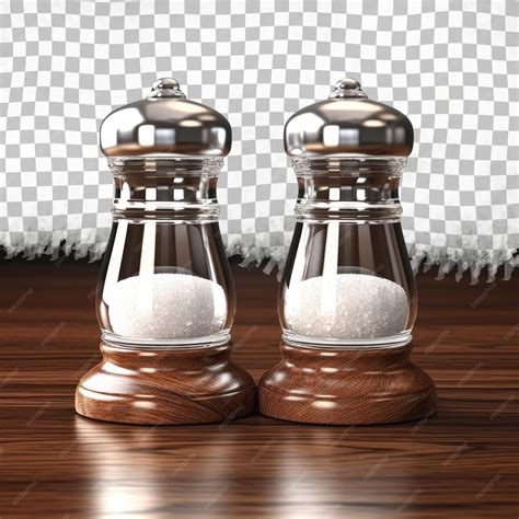 Premium PSD | Salt and pepper container on wooden table Isolated on ...